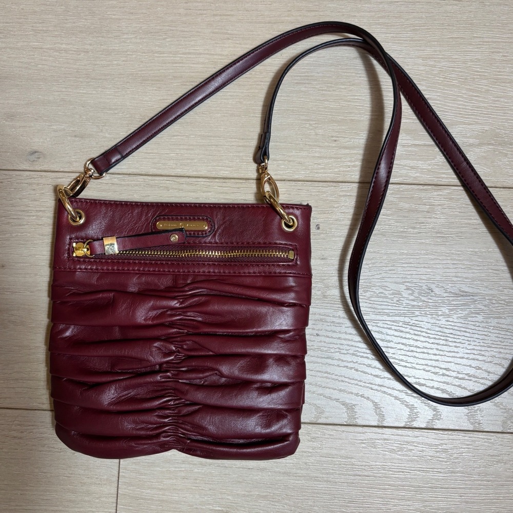 Etienne Aigner Burgundy Ruched Leather Crossbody Bag Gold Hardware Vintage